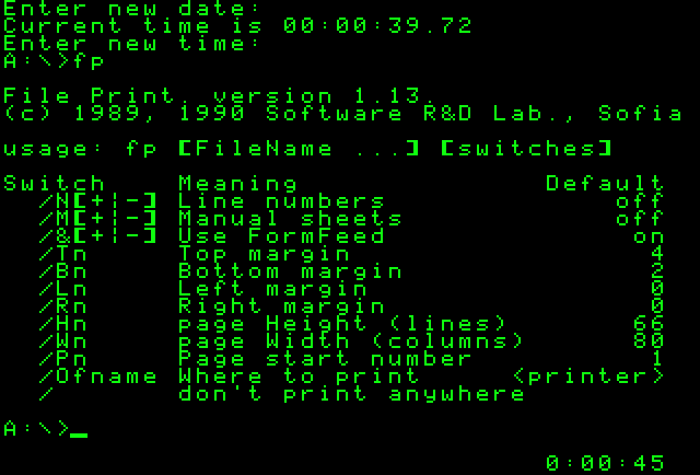 Компьютер Пълдин-601. Работает программа FP (File Print), прилагающаяся как пример к UniPascal